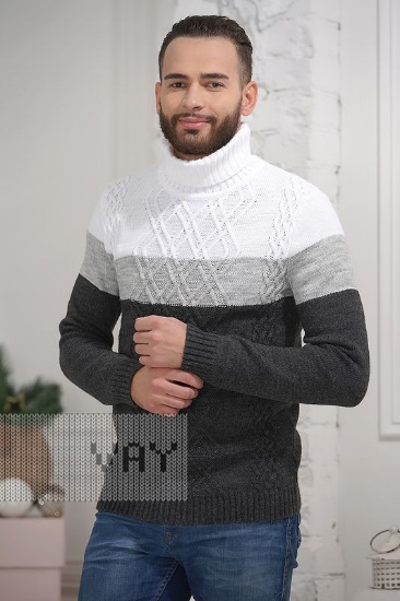 Серый с белым свитер мужской